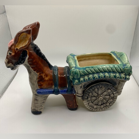 Japan Porcelain Brown Donkey Rickshaw Planter Vintage - Picture 3 of 10